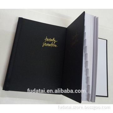 FDT customized Diary cloth hard cover gold stamping with index tab notebook